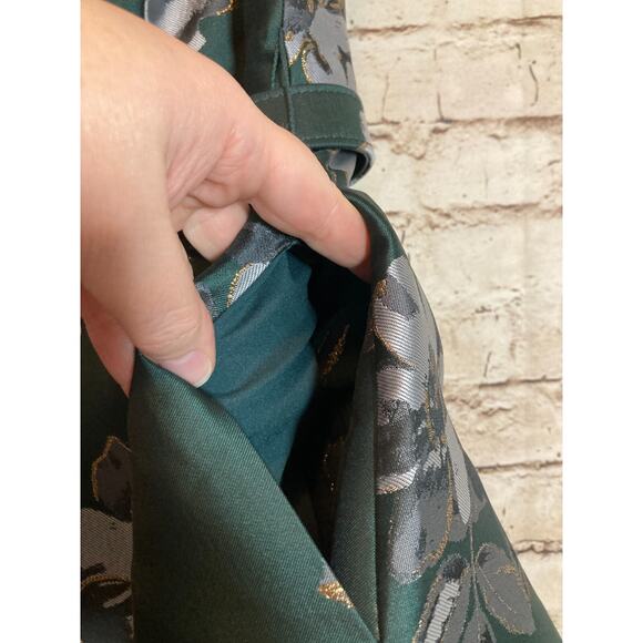 Eliza J Dress Womens 12 Petite‎ Forest Green Floral Gold Glitter Belted Party - Picture 4 of 16